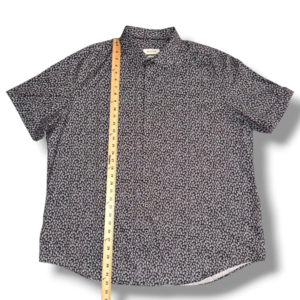 Bugatchi Button Up Shirt Men 3XL Black White Leaf Print 8-Way Stretch SS - Picture 2 of 7